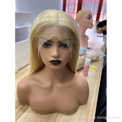 613 Blonde Straight Bob Wig Cheap Raw Brazilian Virgin Human Hair Lace Front Wig Wholesale Transparent Glueless Lace Frontal Wig
